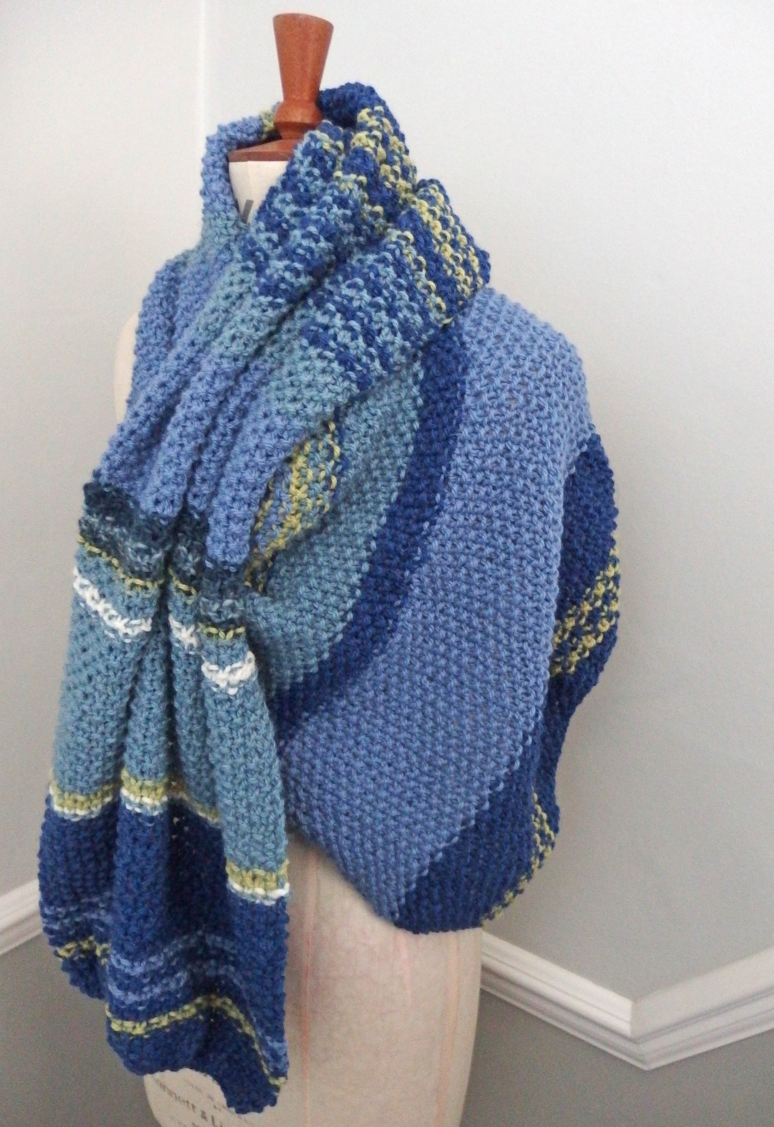 Scarf - Extraordinarily soft 100% Wool: Blue and Green Stripes