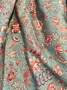 Maison Sajou: Indienne Floral Cotton Fabric No21 - Grey Blue Base