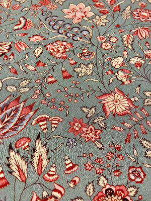 Maison Sajou: Indienne Floral Cotton Fabric No21 - Grey Blue Base