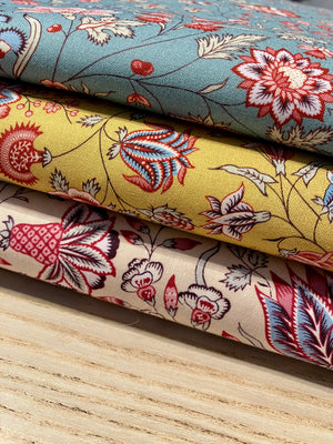 Maison Sajou: Indienne Floral Cotton Fabric No22 - Yellow Base
