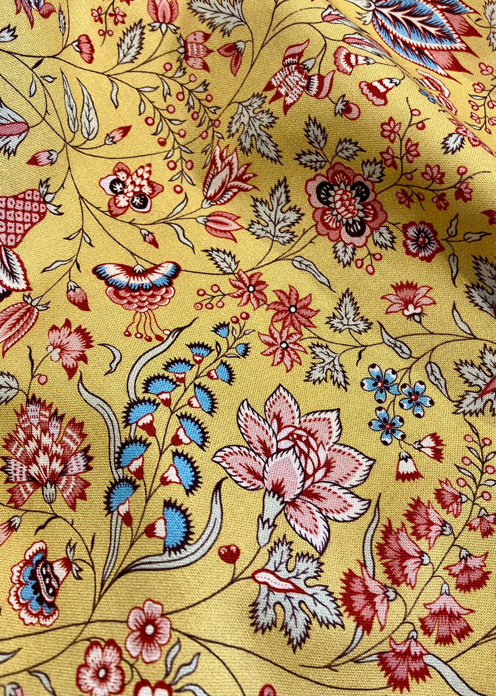 Maison Sajou: Indienne Floral Cotton Fabric No22 - Yellow Base