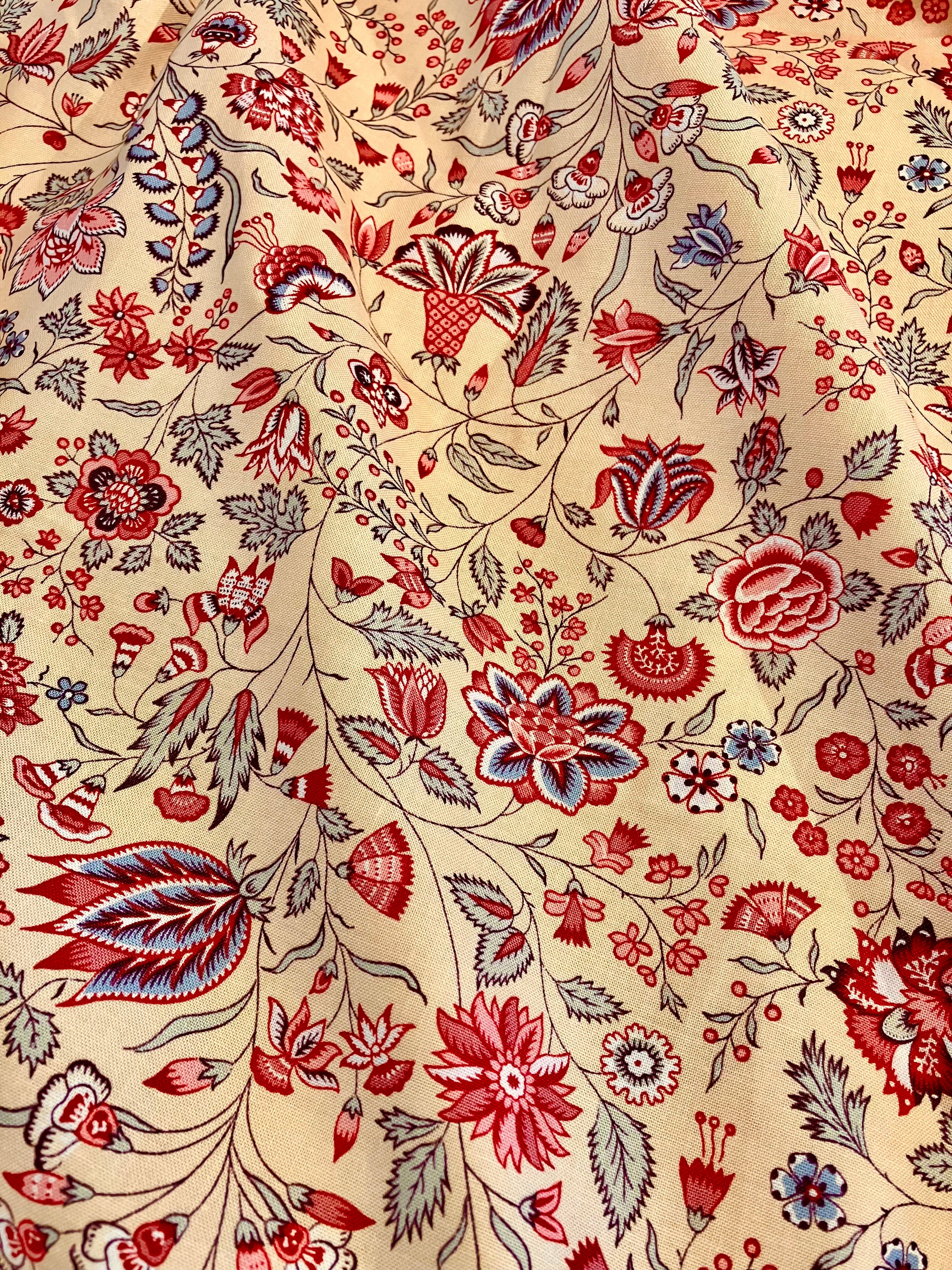 Maison Sajou: Indienne Floral Cotton Fabric No24 - Tea Base