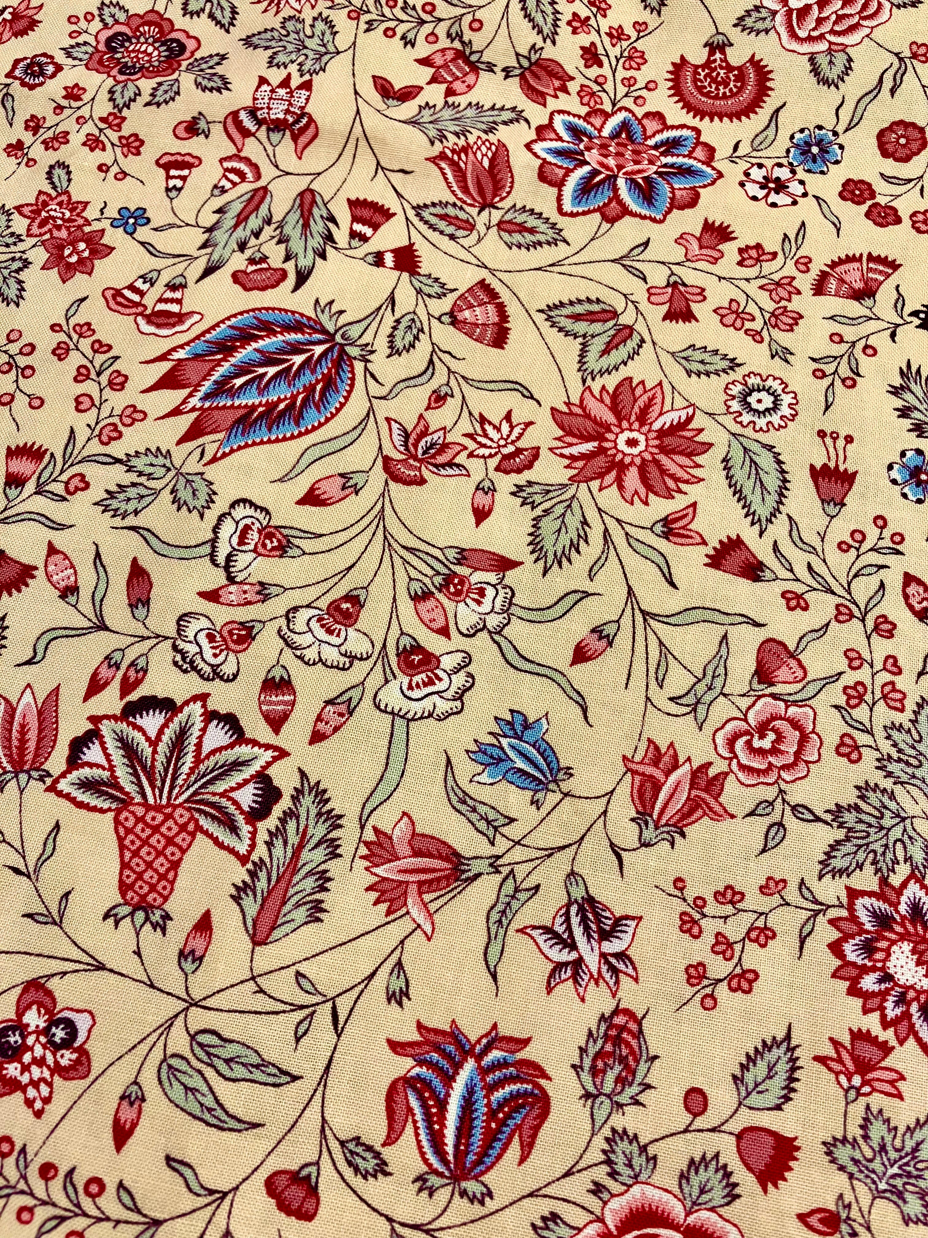 Maison Sajou: Indienne Floral Cotton Fabric No24 - Tea Base