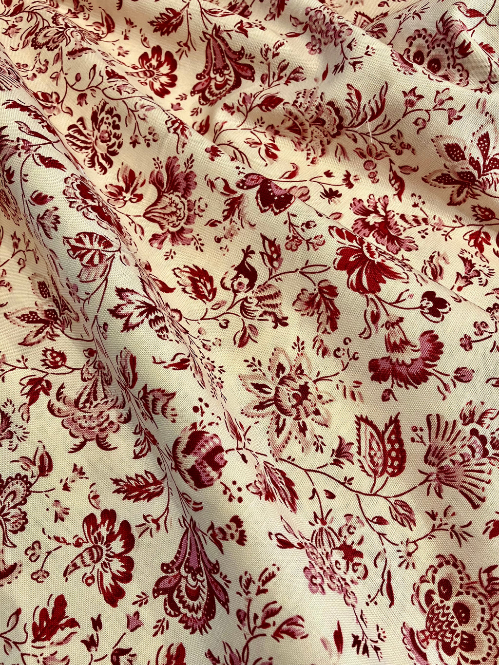 Maison Sajou: Indienne Floral Cotton Fabric No67 - Ecru Base