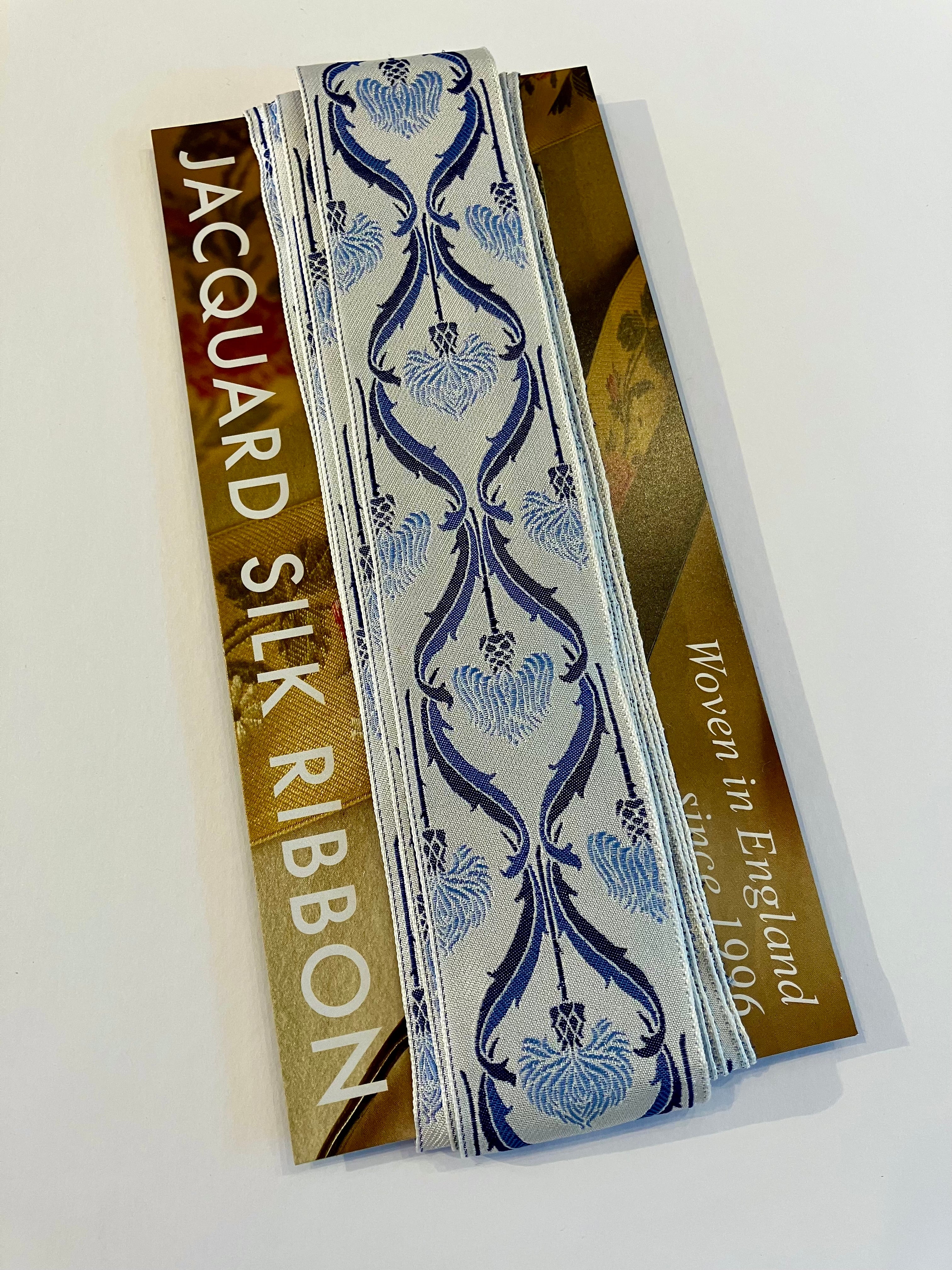 Papilionaceous Jacquard Silk Ribbons: Blue Thistle