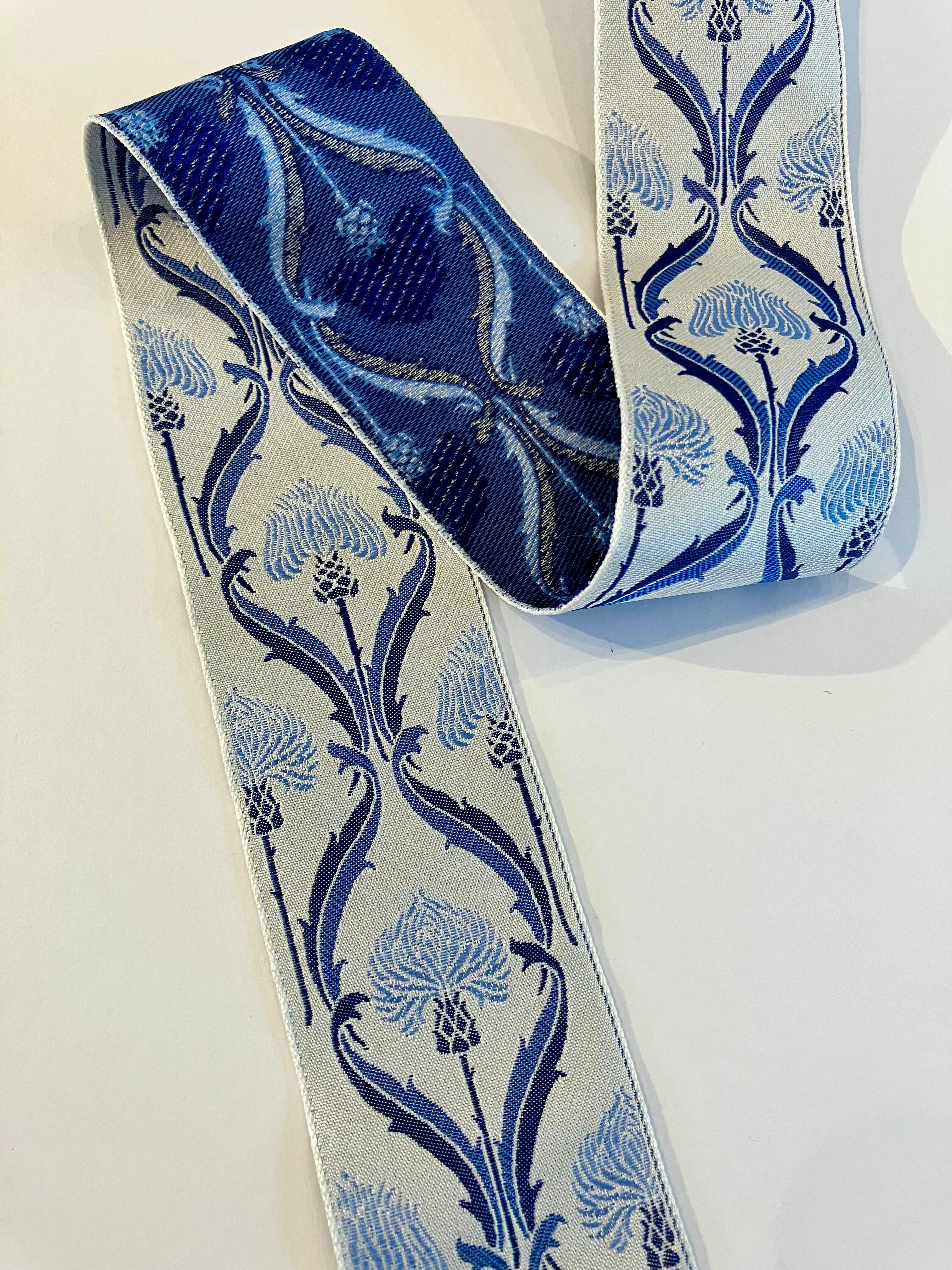 Papilionaceous Jacquard Silk Ribbons: Blue Thistle