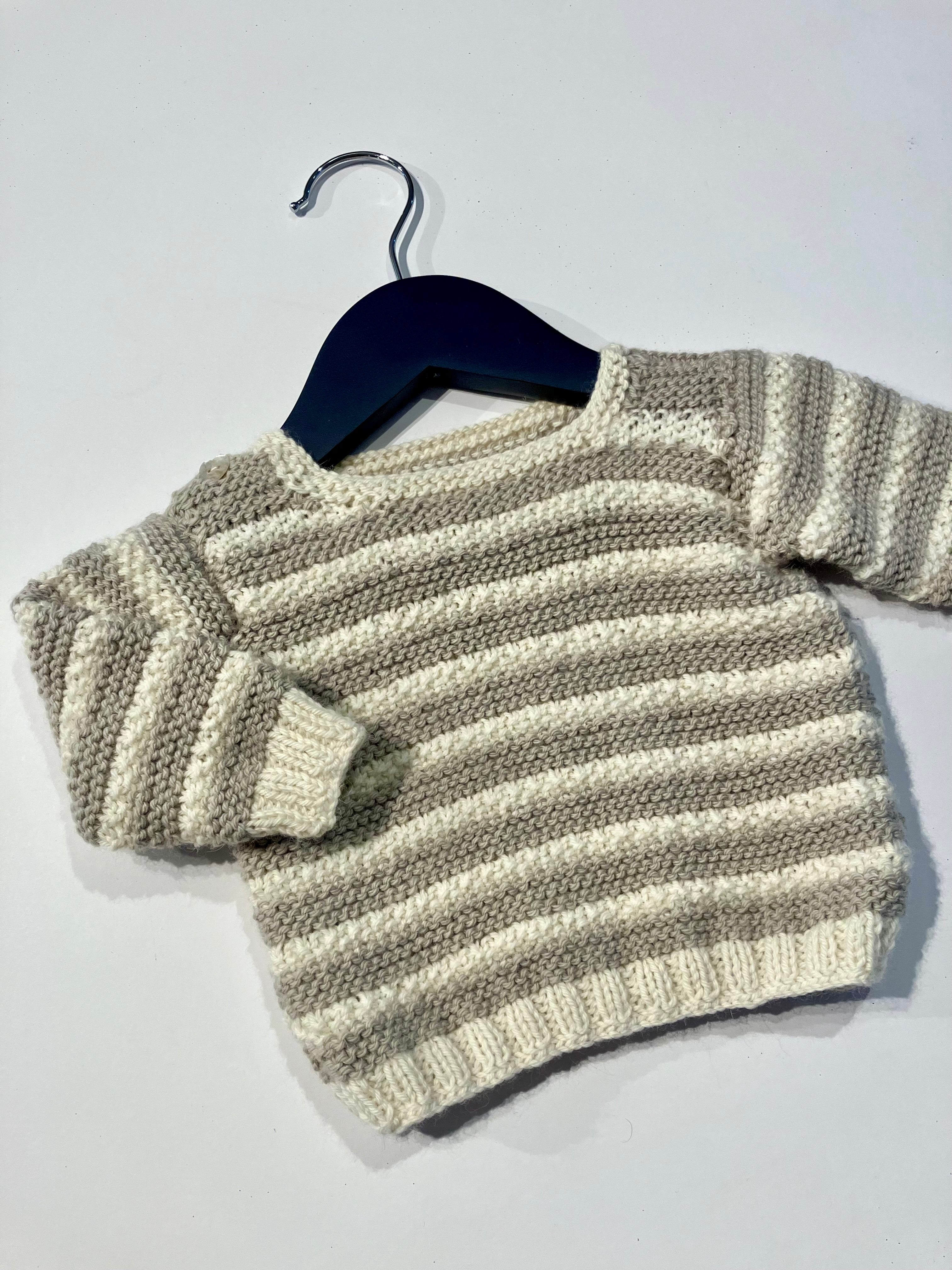 Hand-knitted Baby Jumper - Grey & Cream Stripes