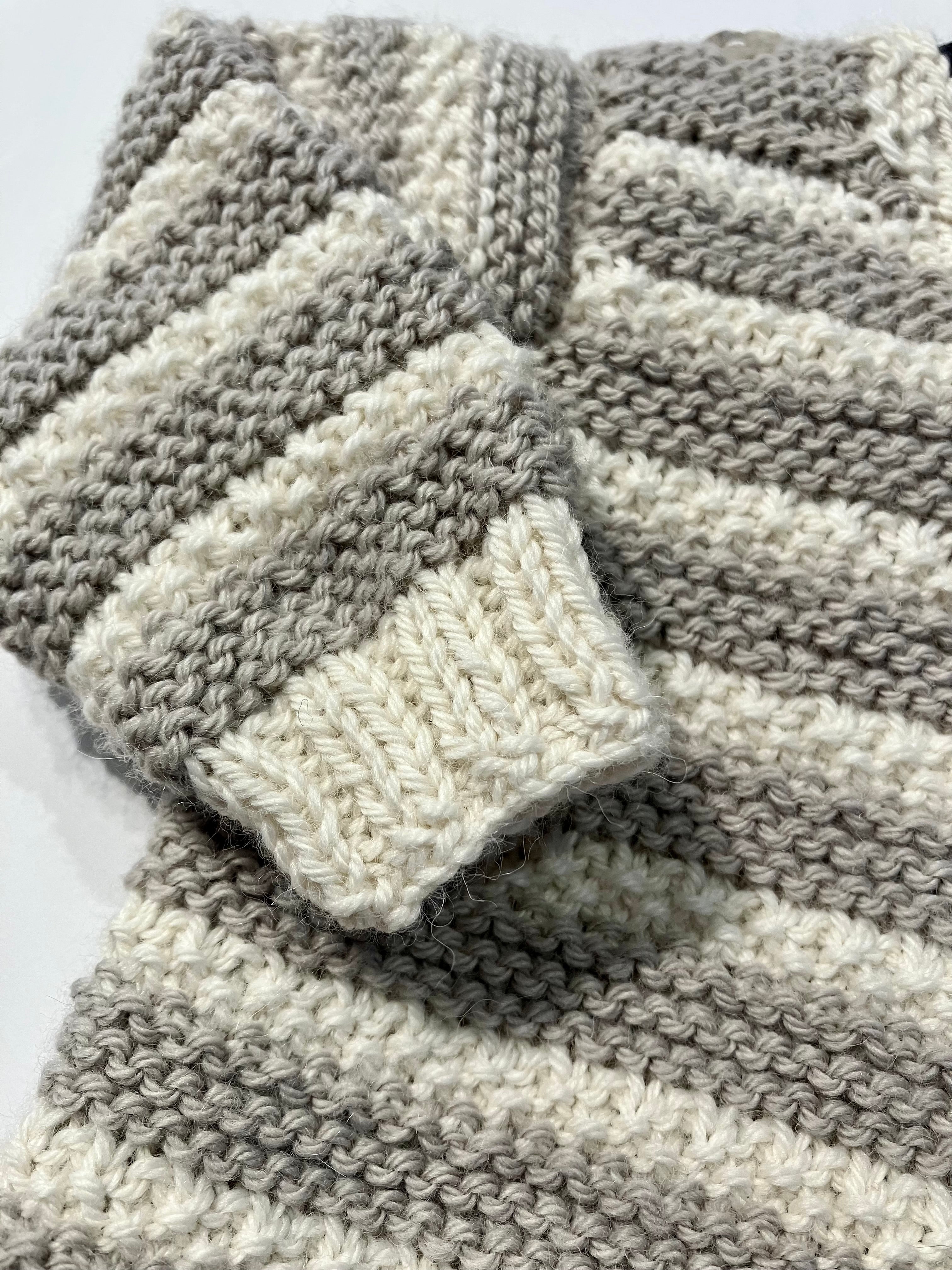 Hand-knitted Baby Jumper - Grey & Cream Stripes