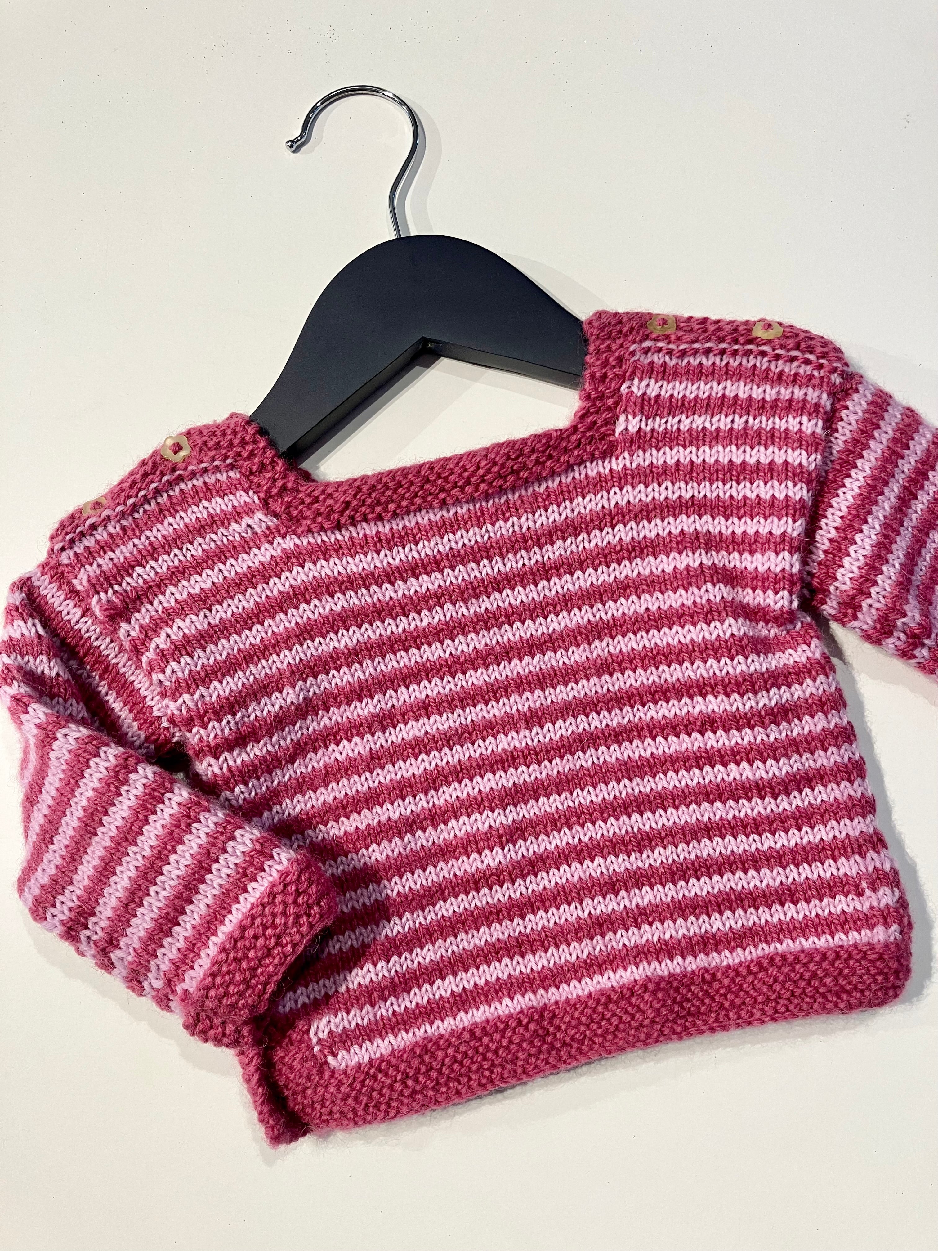 Hand-knitted Baby Jumper - Fuchsia & Pink Stripes
