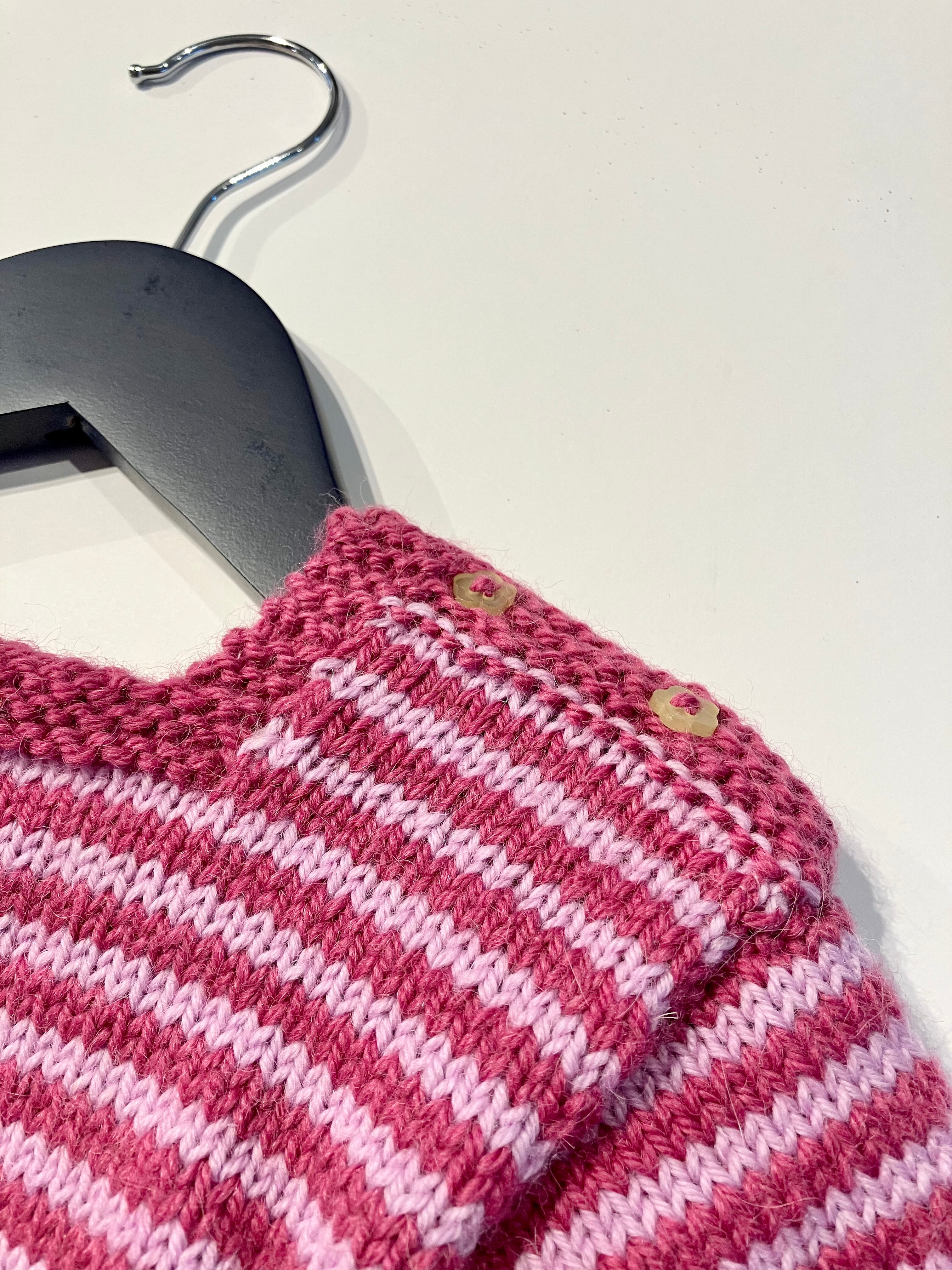 Hand-knitted Baby Jumper - Fuchsia & Pink Stripes