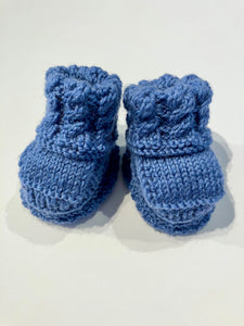 Hand-knitted Baby Booties - 100% baby merino wool - Blue