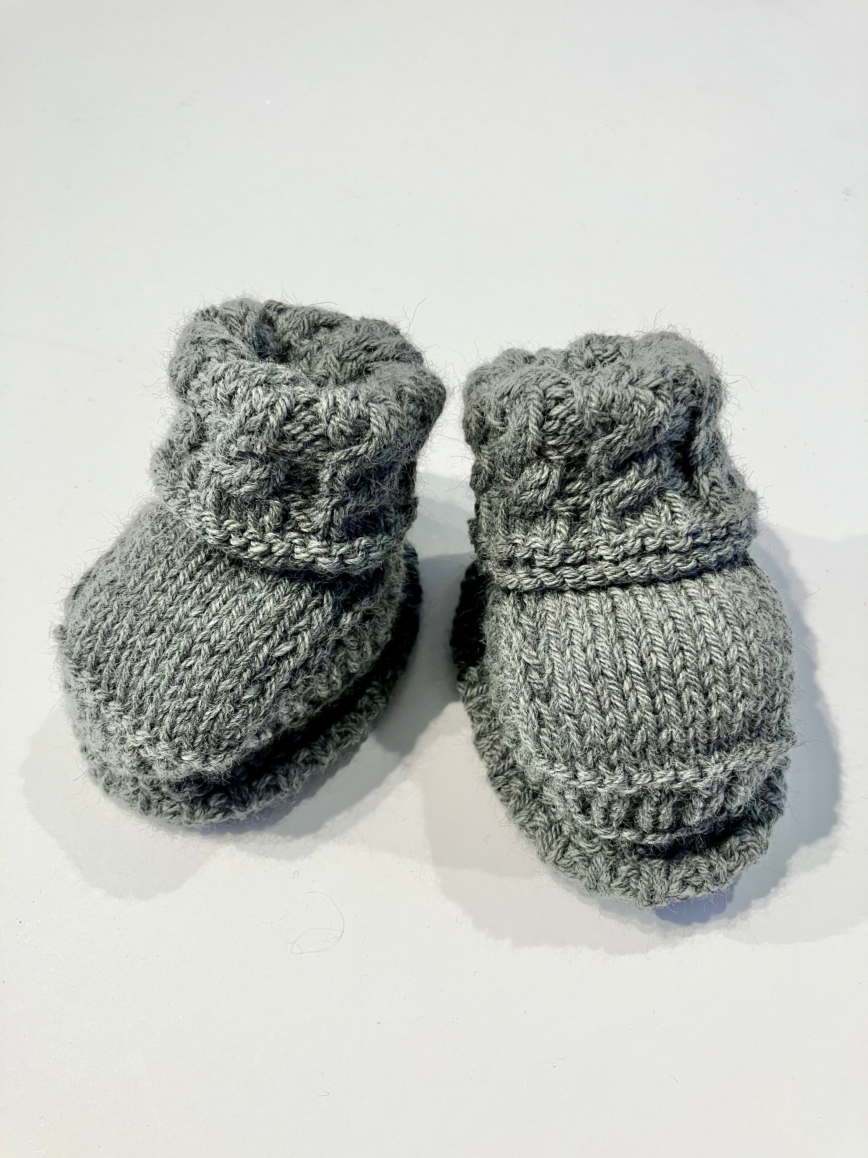 Hand-knitted Baby Booties - 100% baby merino wool - Grey