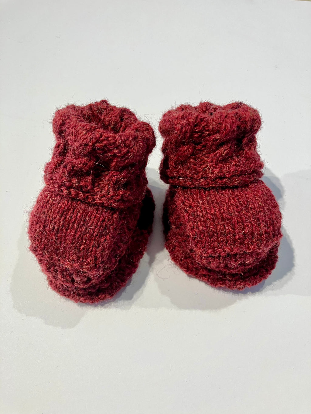 Hand-knitted Baby Booties - 100% baby merino wool - Burgundy