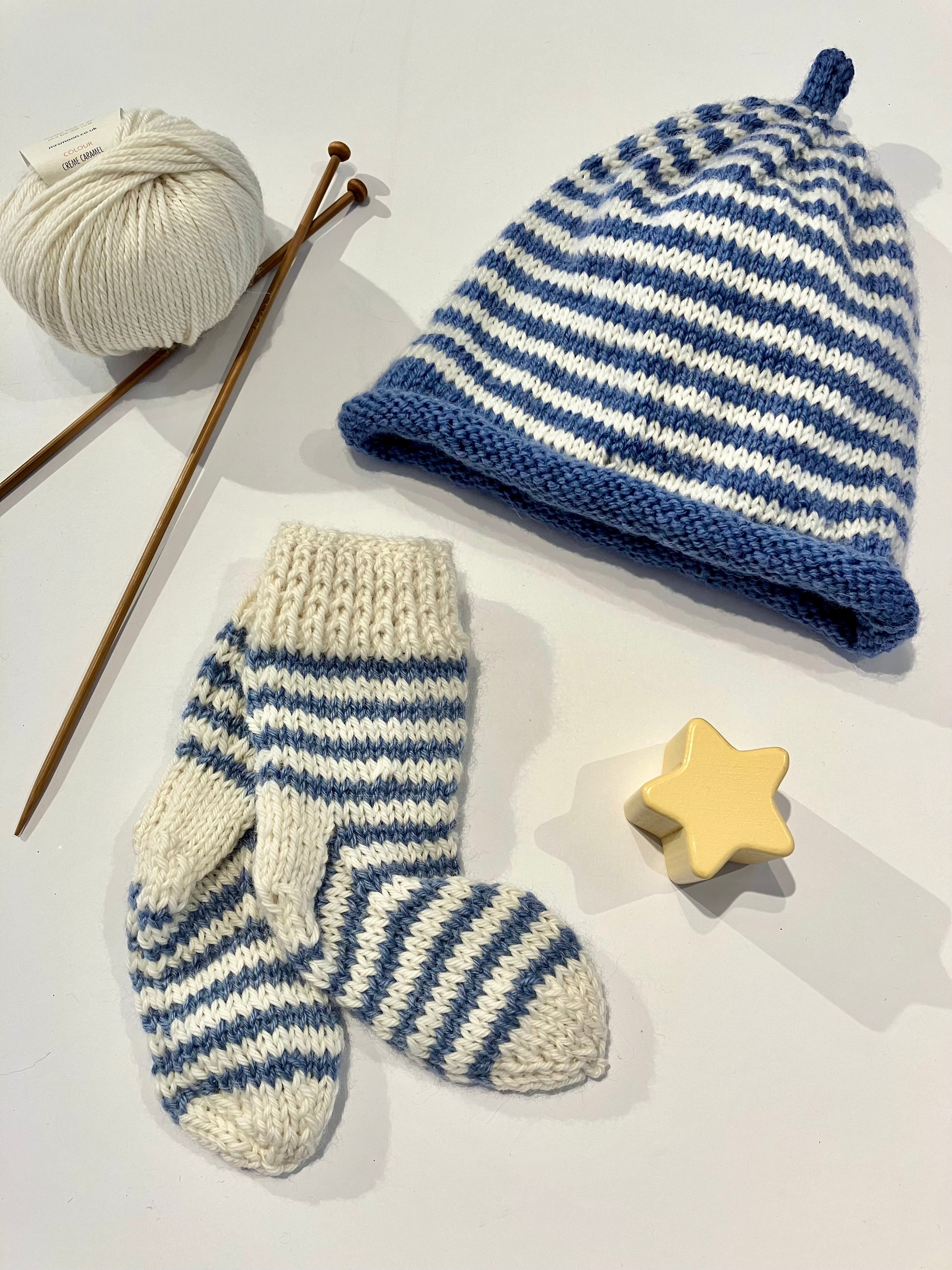 Baby Socks & Beanie Set: Blue/Cream
