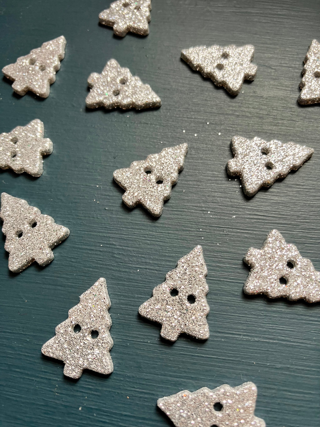 Silver Glitter Christmas Tree Buttons