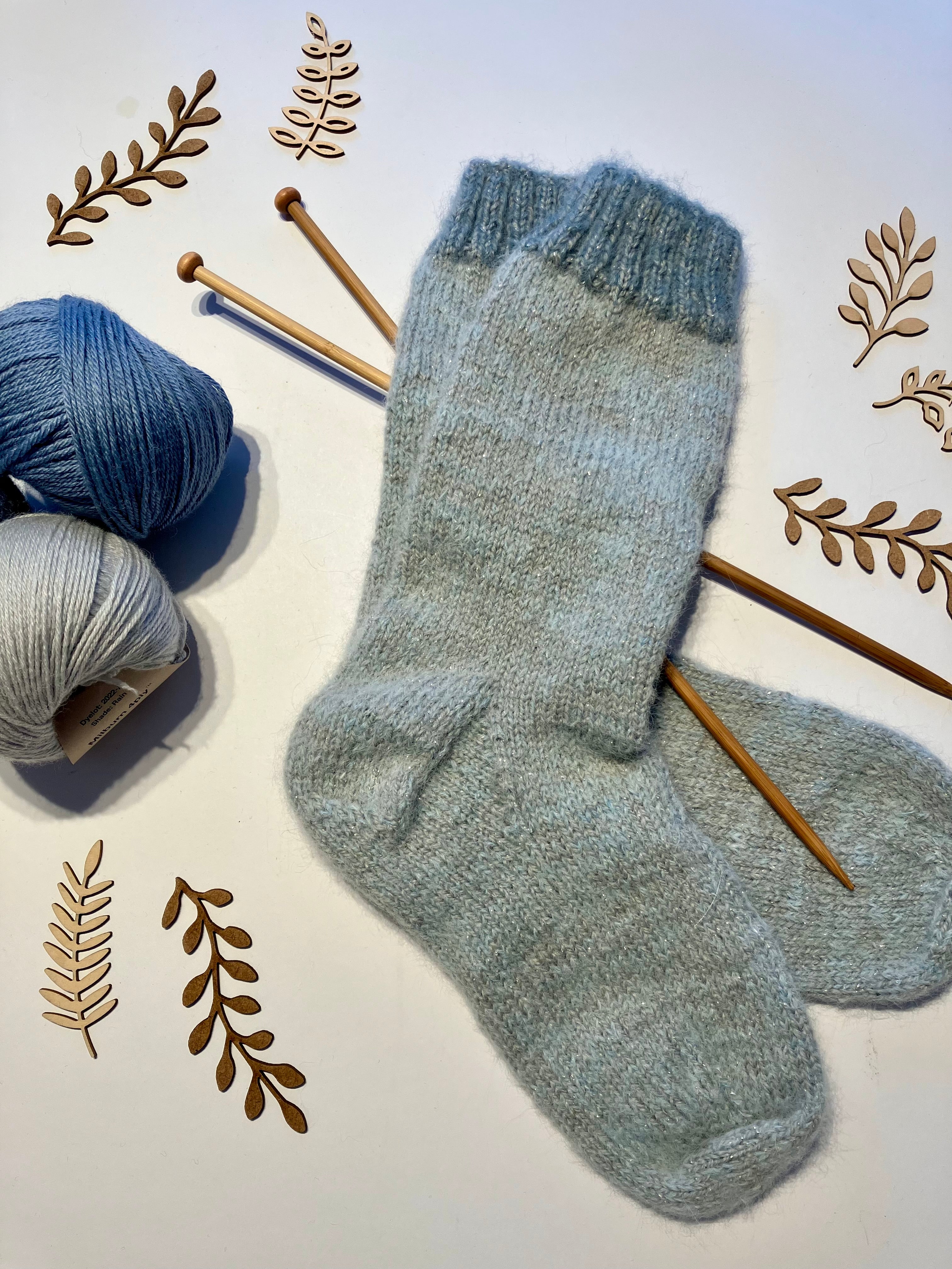 Powder Blue Sparkle Hand-knitted Socks