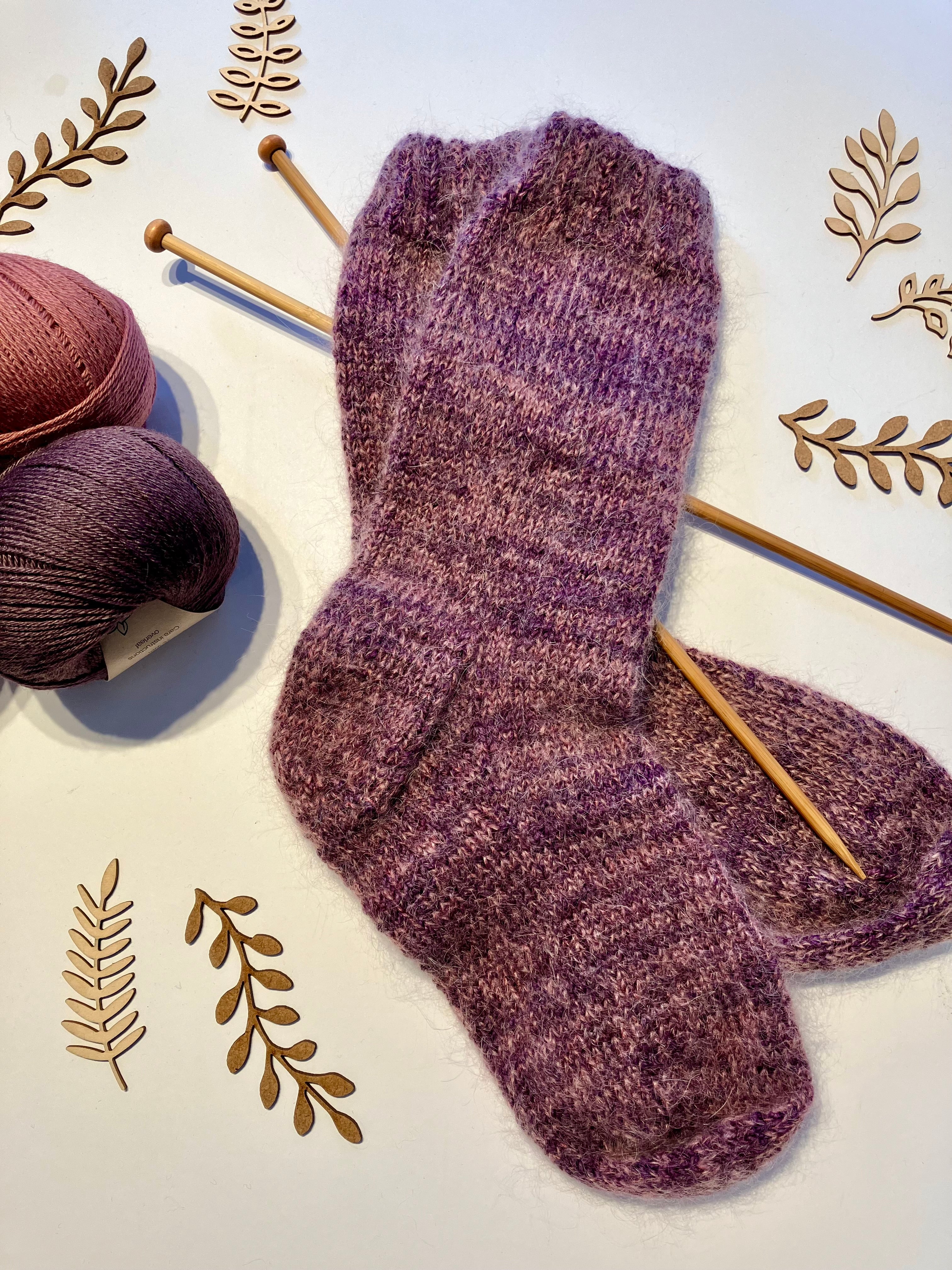 Variegated Deep Purple Hand-knitted Socks
