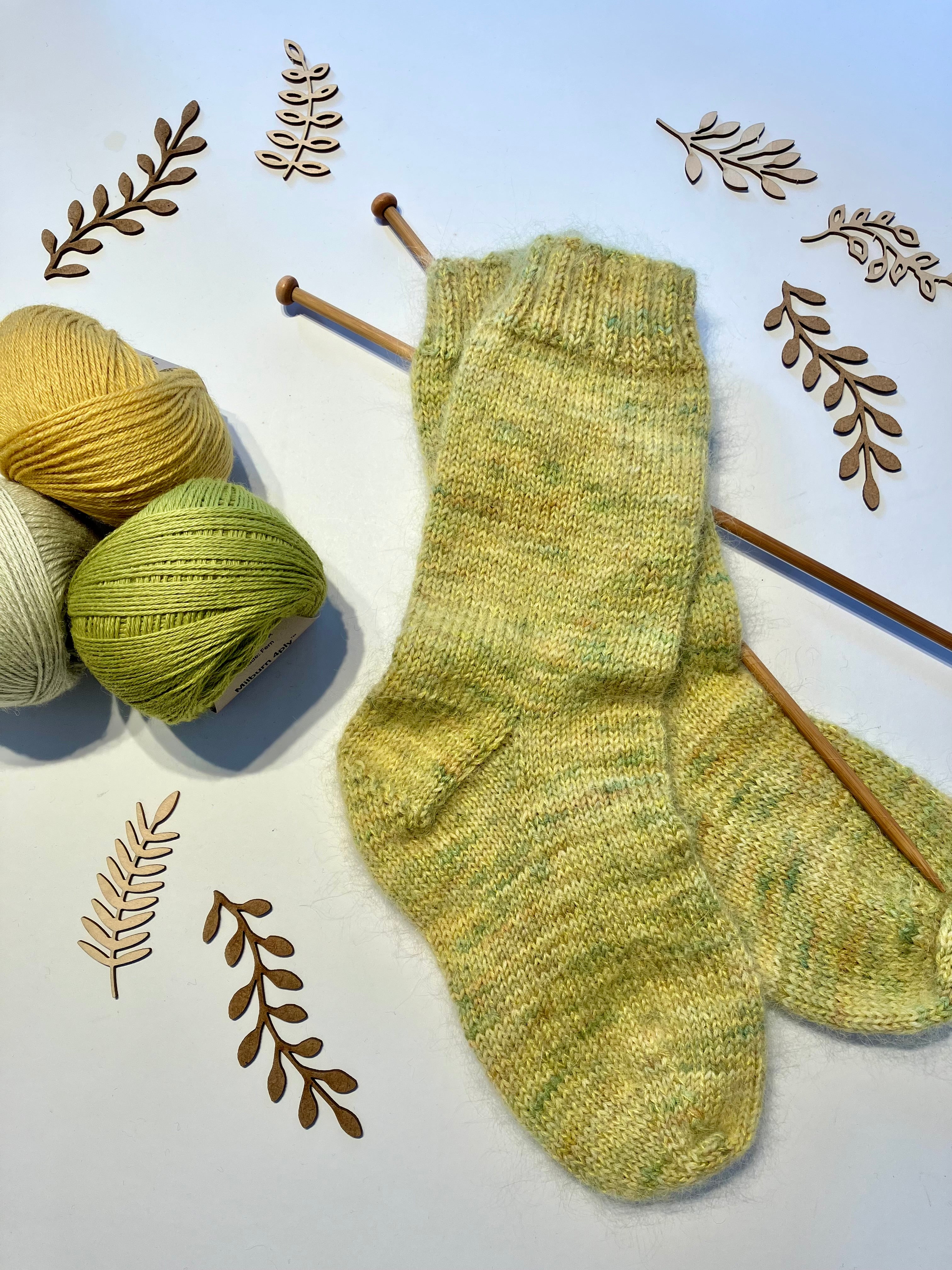 Variegated Lime Green Hand-knitted Socks