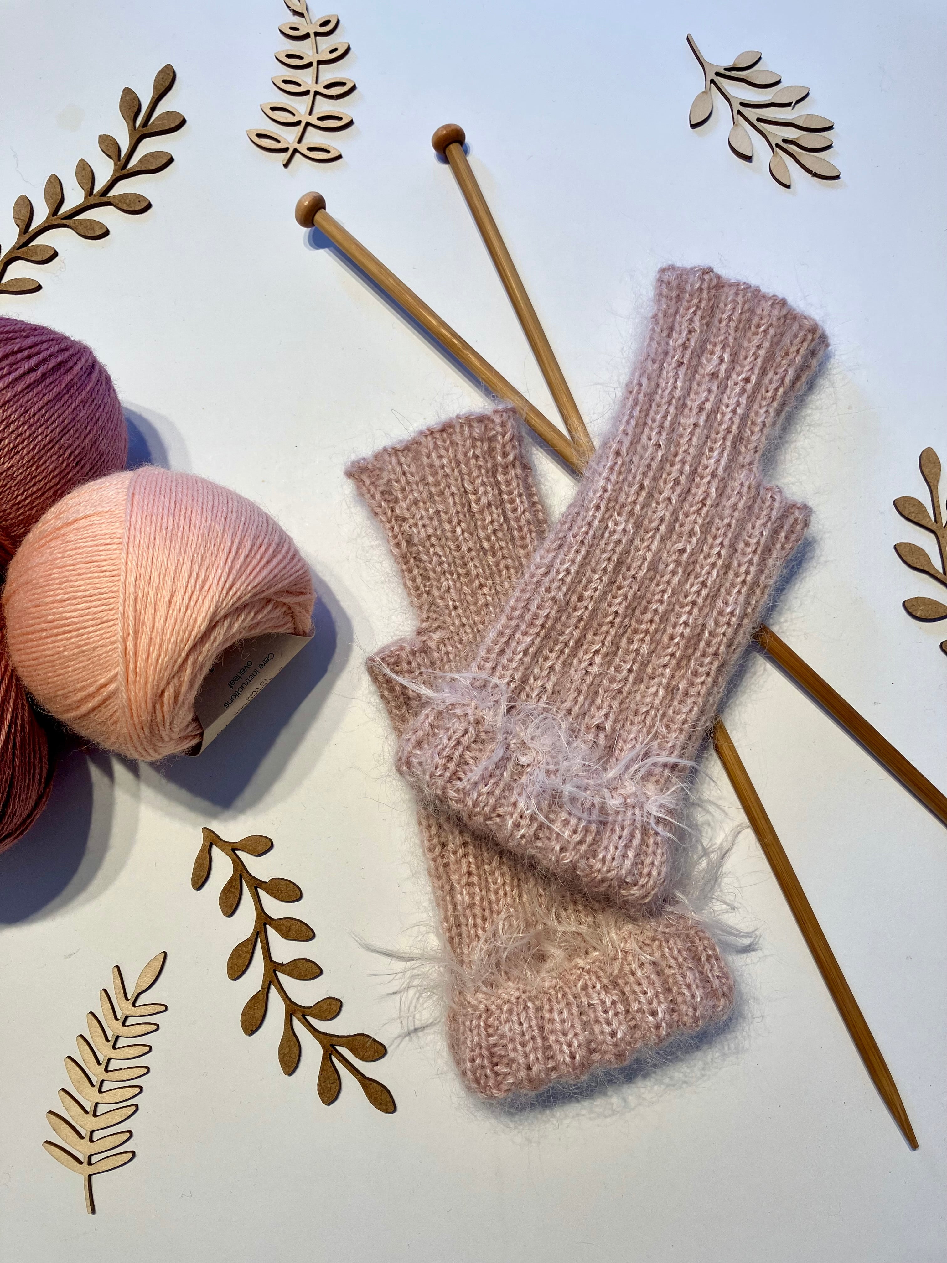 Pink Hand-Knitted Fingerless Gloves