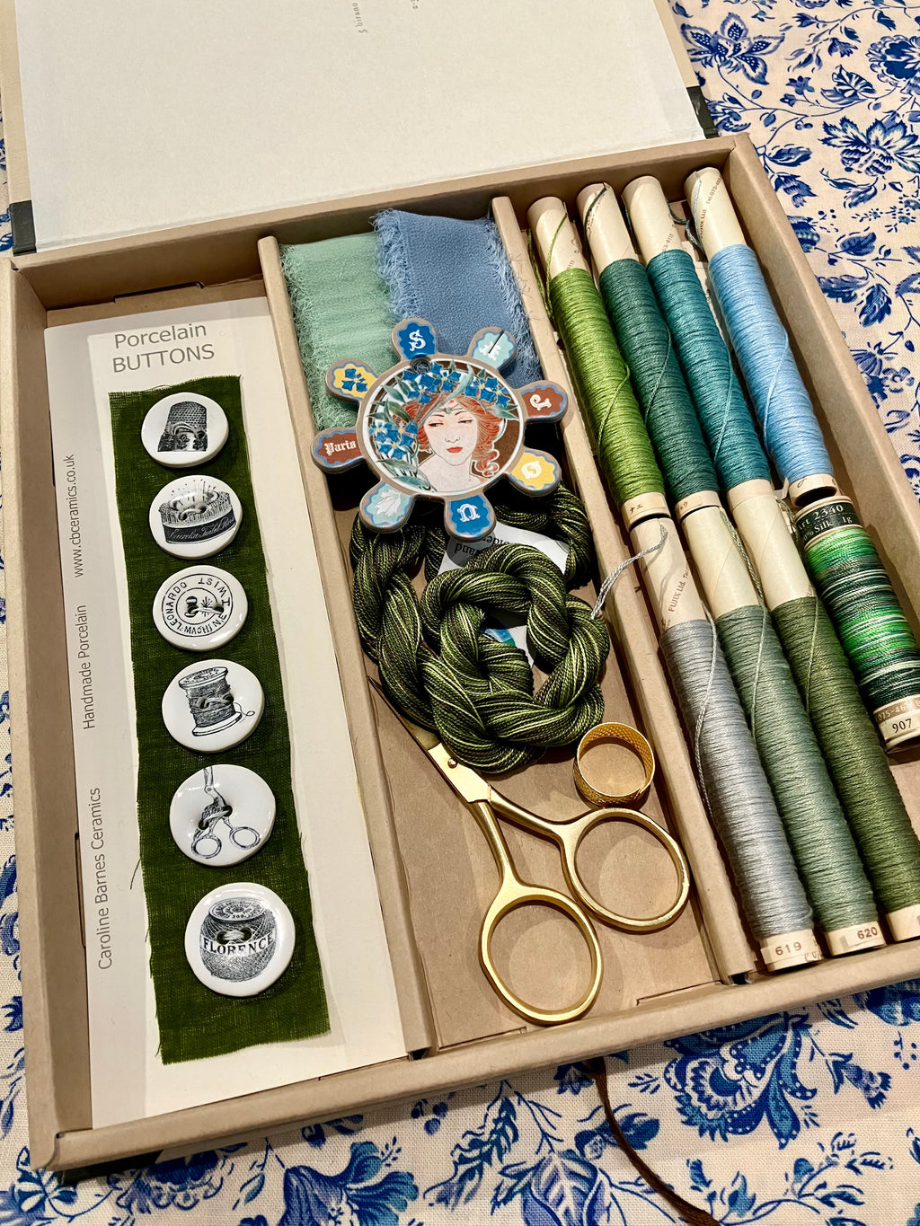 Hand Embroidery Kit: Blues & Greens