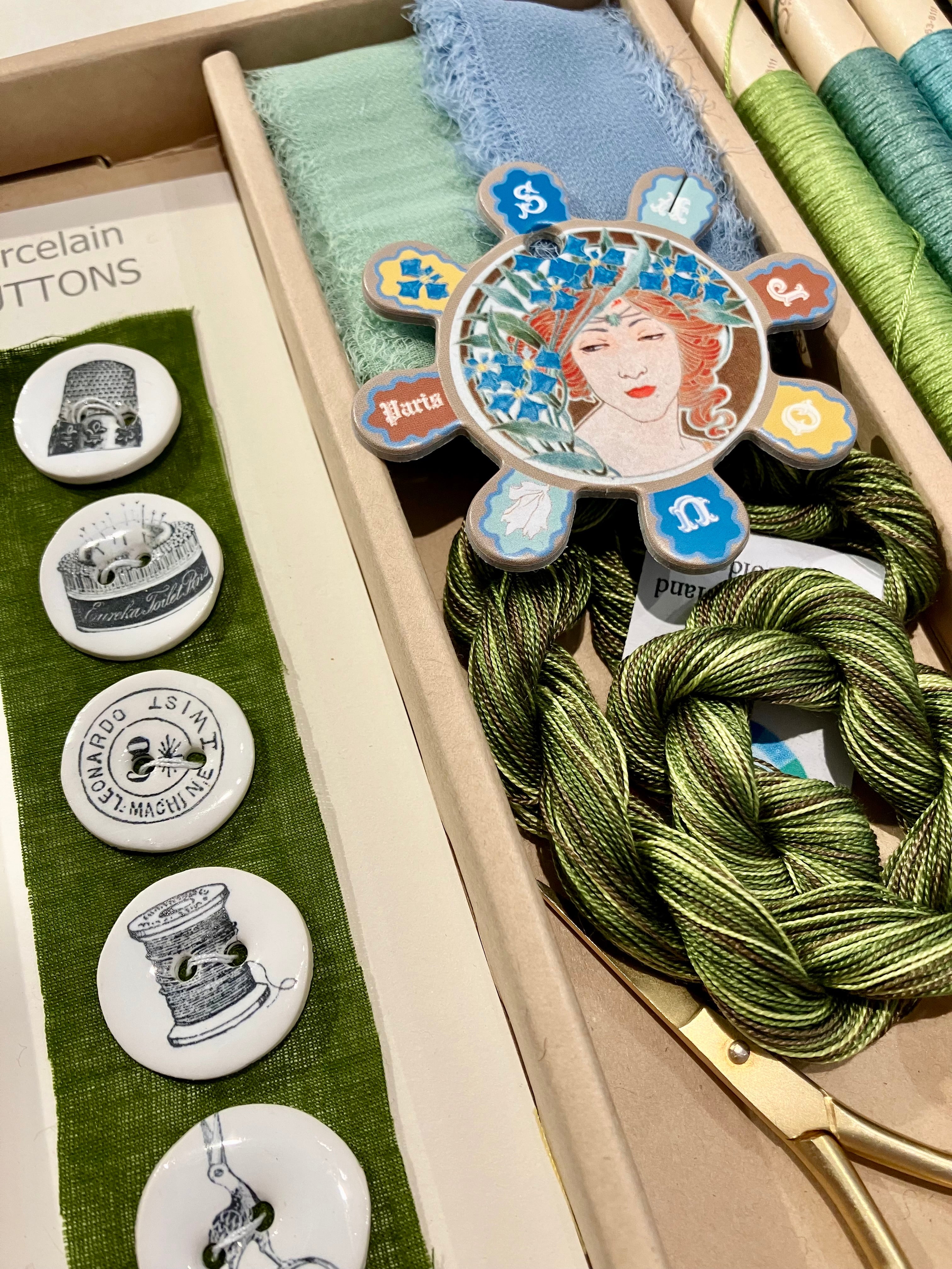 Hand Embroidery Kit: Blues & Greens