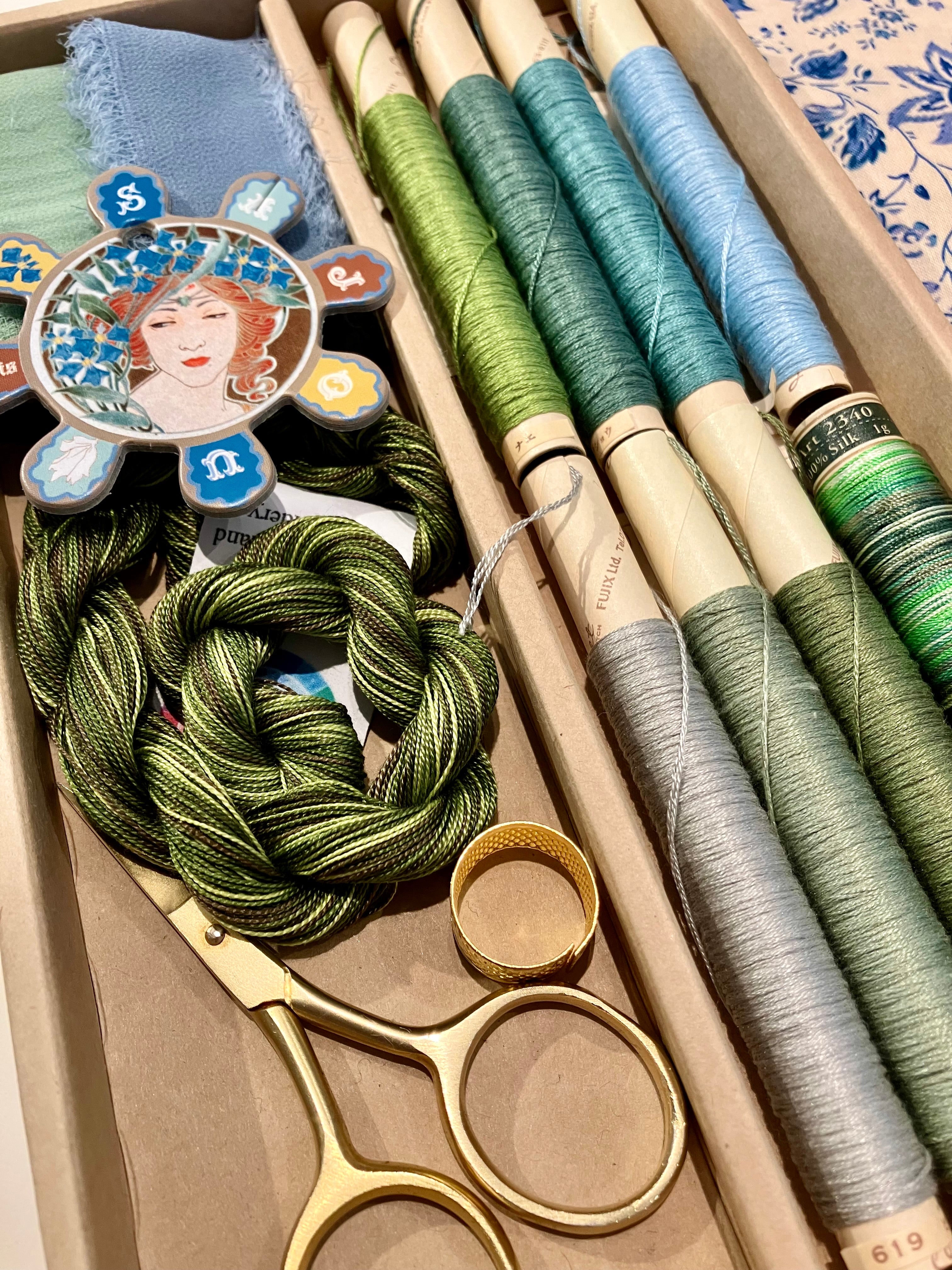 Hand Embroidery Kit: Blues & Greens