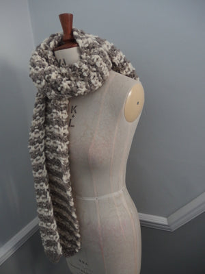 Big Scarf - Extraordinarily soft 100% wool - Sandstone & White stripes