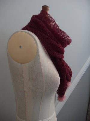 Pom Pom Scarf - Laceweight superfine 70% Mohair and 30% Silk. Raspberry