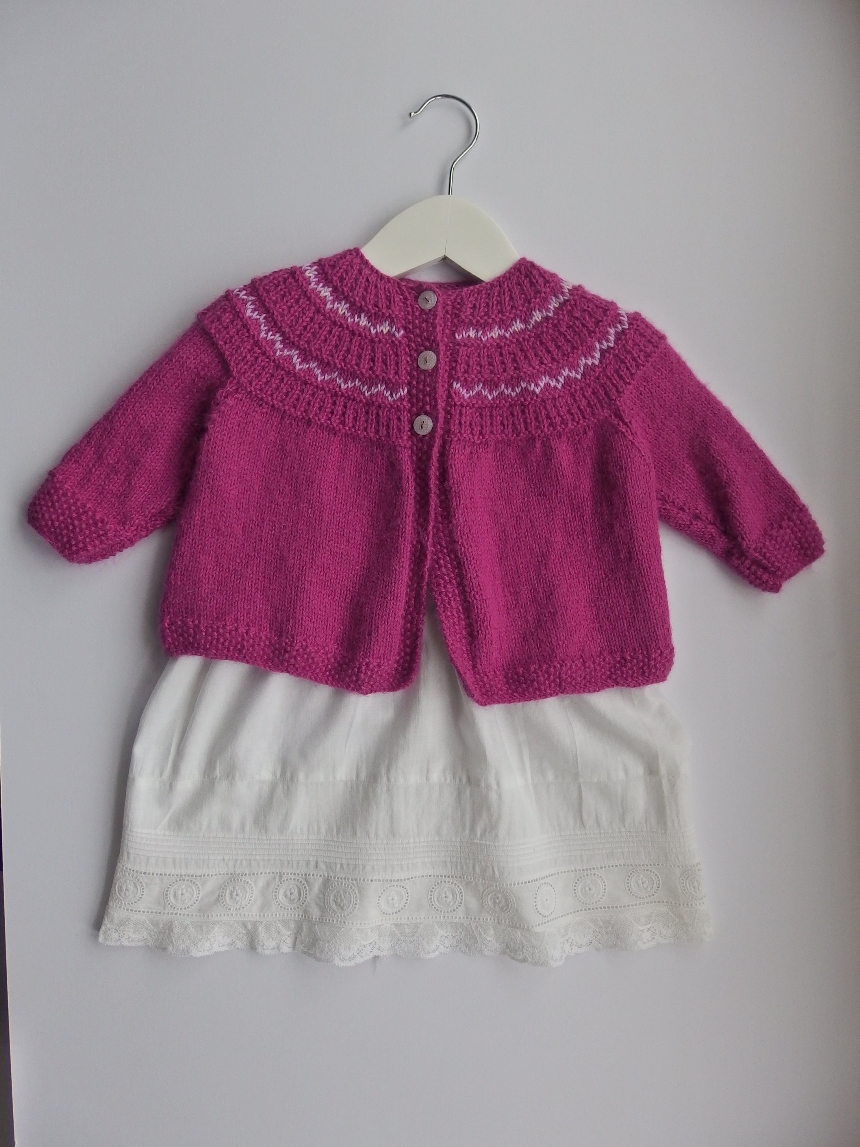 Fairisle yoke cardigan - 100% Baby Alpaca - Fuchsia