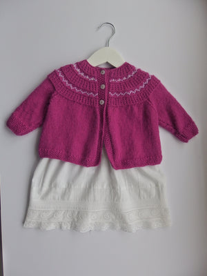 Fairisle yoke cardigan - 100% Baby Alpaca - Fuchsia