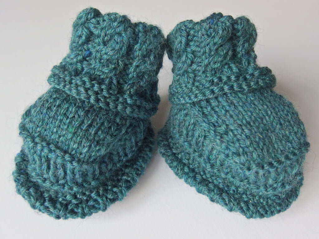 Baby Booties - made using 100% baby merino wool: blue/green