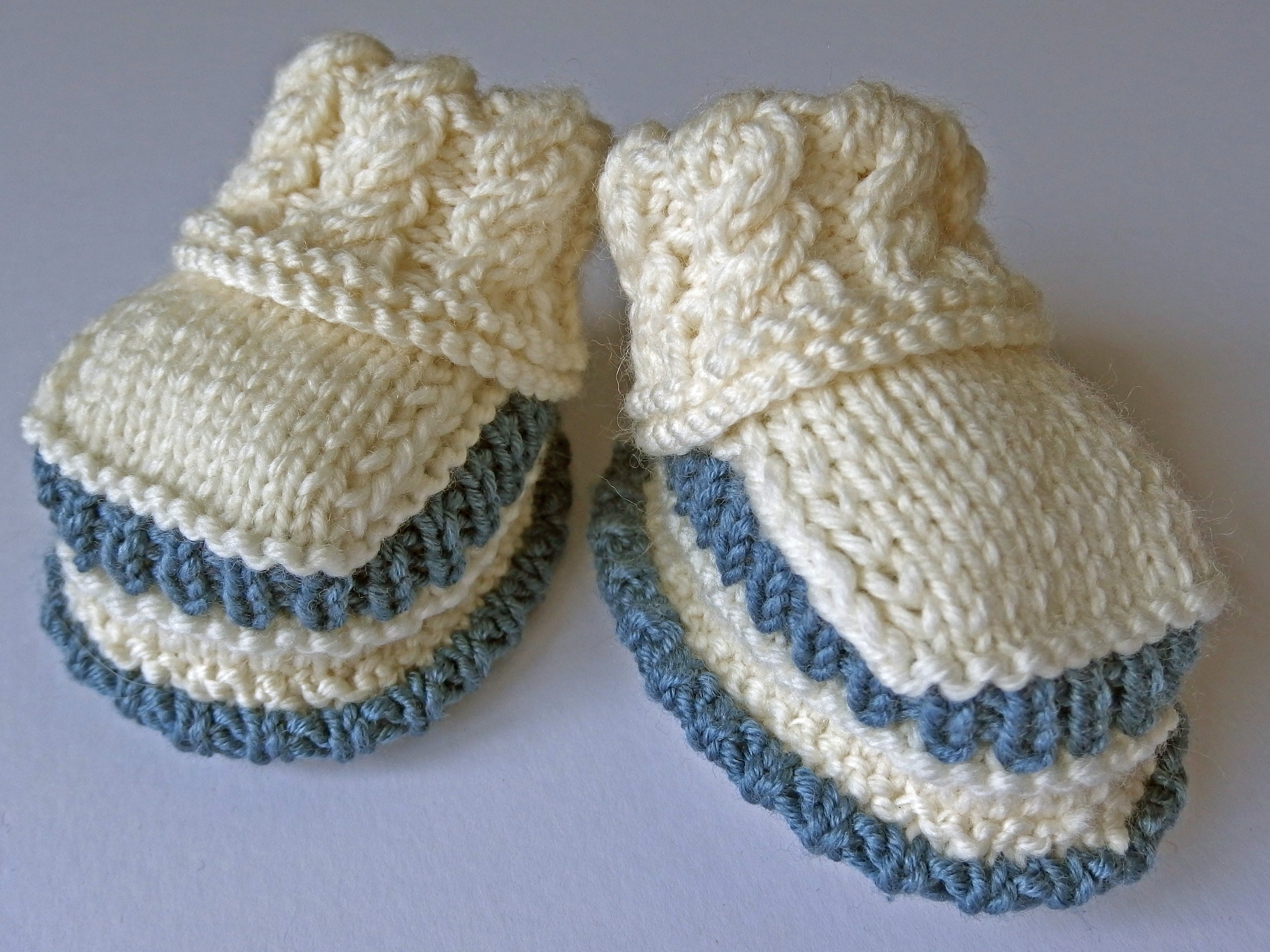 Baby Booties - made using 100% baby merino wool: cream & blue