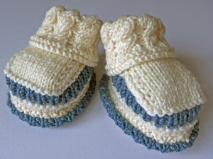 Baby Booties - made using 100% baby merino wool: cream & blue