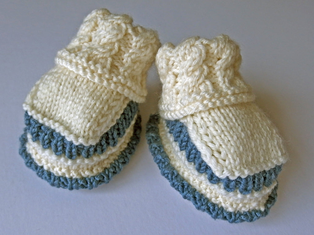 Baby Booties - made using 100% baby merino wool: cream & blue