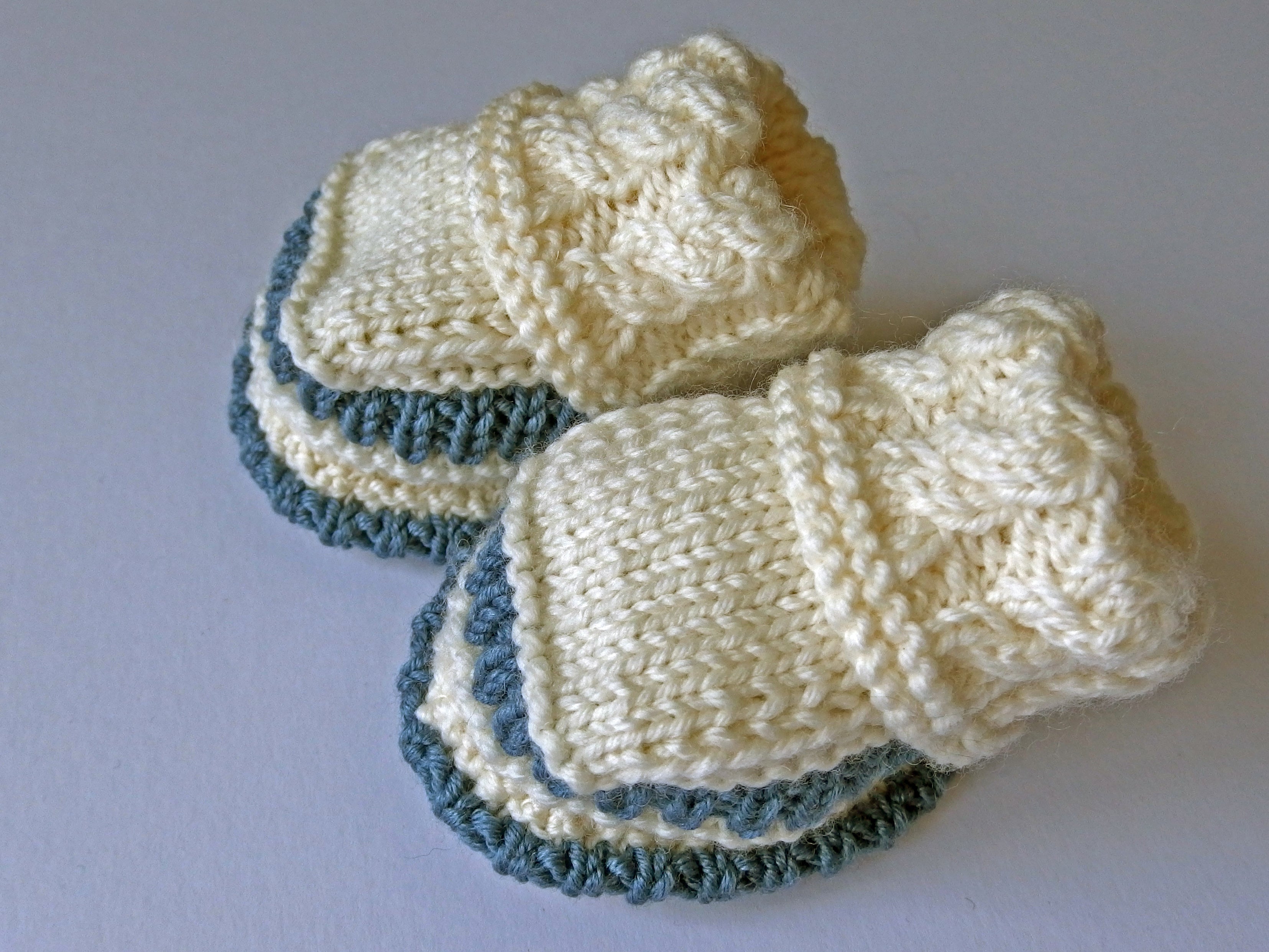 Baby Booties - made using 100% baby merino wool: cream & blue