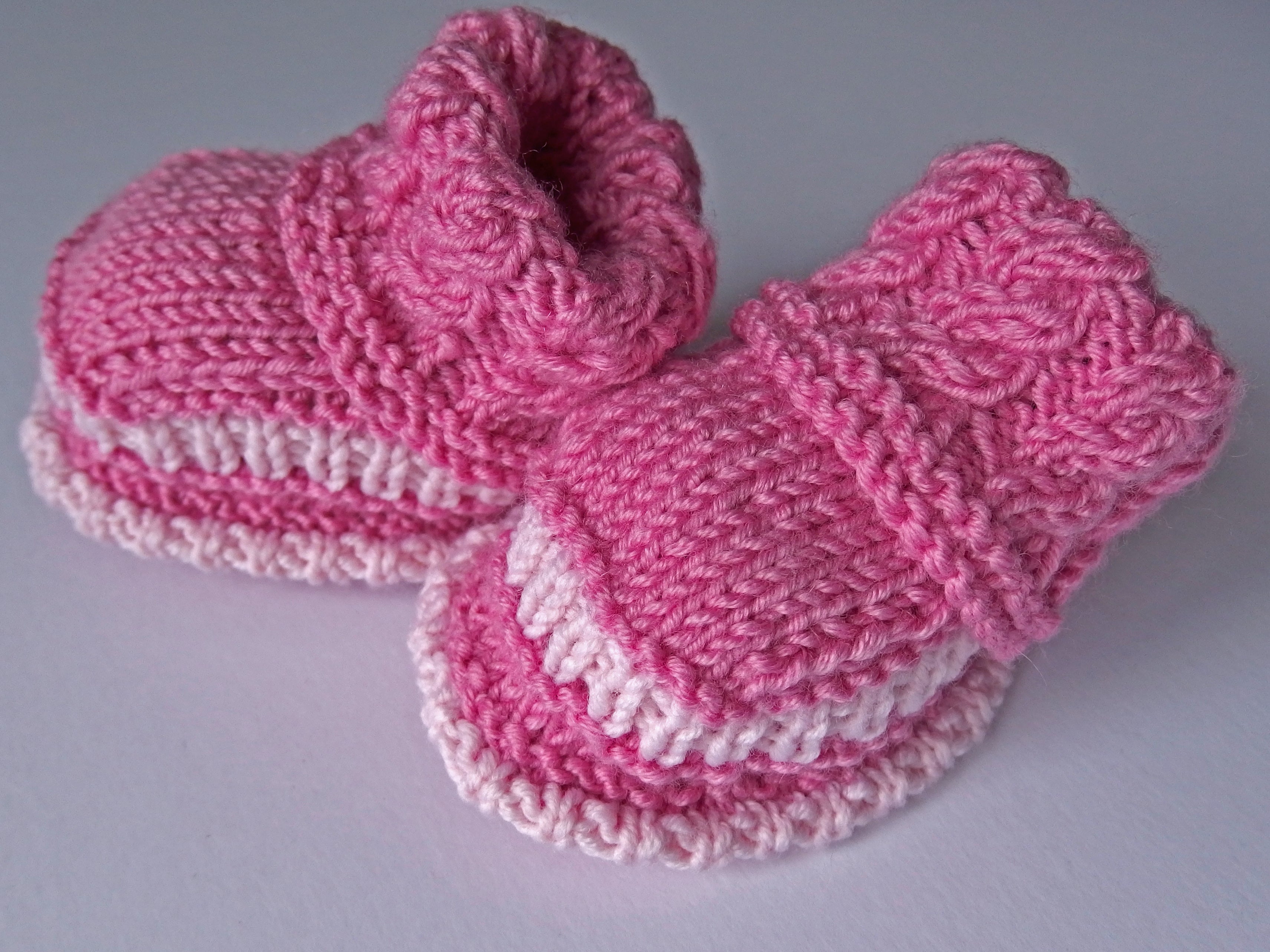 Baby Booties - made using 100% baby merino wool: pink & white