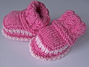 Baby Booties - made using 100% baby merino wool: pink & white