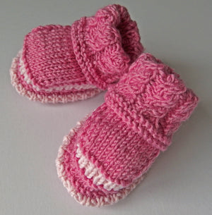 Baby Booties - made using 100% baby merino wool: pink & white