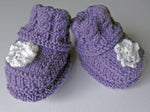 Baby Booties - made using 100% baby merino wool: violet with flower