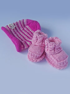 Baby Booties & Beanie set - Fuchsia, Pink & Vanilla