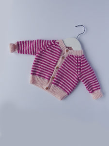 Baby Cardigan - 100% Baby Alpaca - Fuchsia & pink stripes