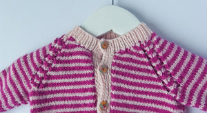 Baby Cardigan - 100% Baby Alpaca - Fuchsia & pink stripes