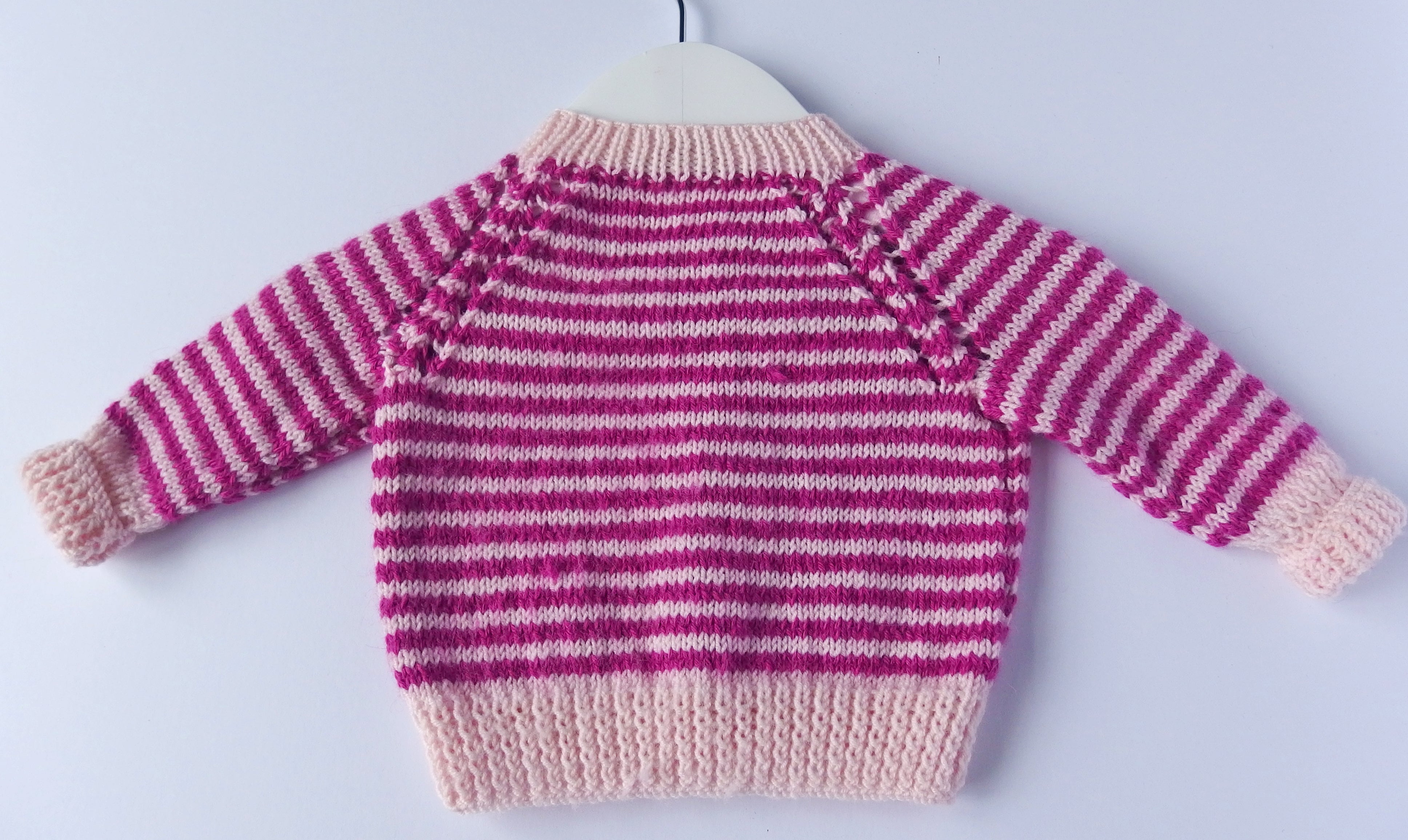 Baby Cardigan - 100% Baby Alpaca - Fuchsia & pink stripes