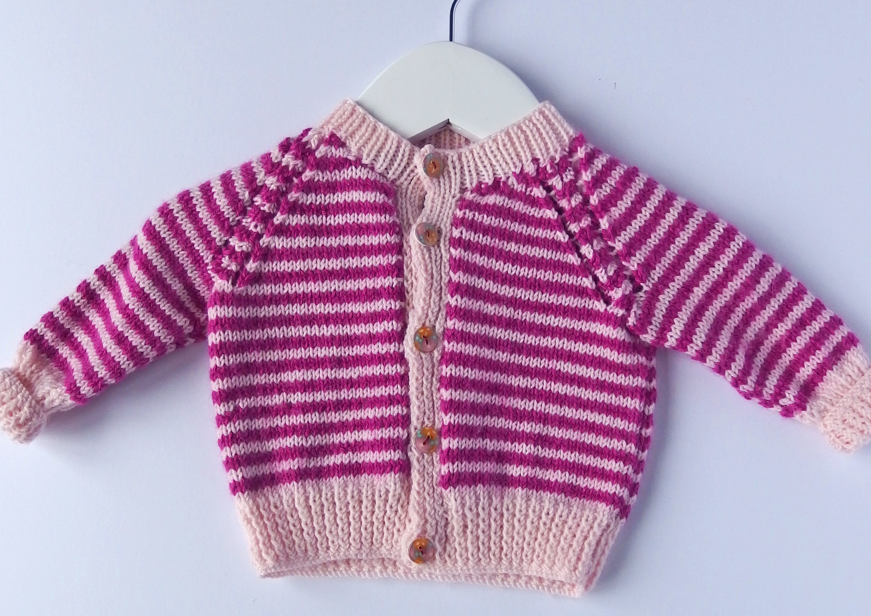Baby Cardigan - 100% Baby Alpaca - Fuchsia & pink stripes