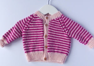 Baby Cardigan - 100% Baby Alpaca - Fuchsia & pink stripes