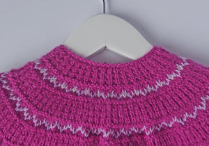 Fairisle yoke cardigan - 100% Baby Alpaca - Fuchsia