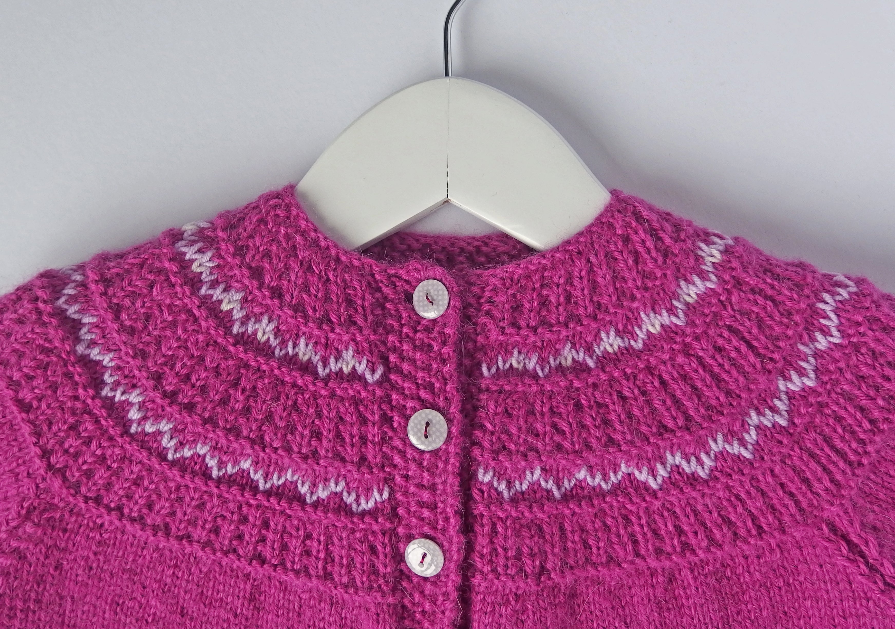 Fairisle yoke cardigan - 100% Baby Alpaca - Fuchsia
