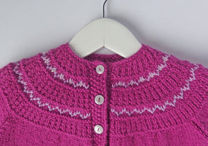 Fairisle yoke cardigan - 100% Baby Alpaca - Fuchsia