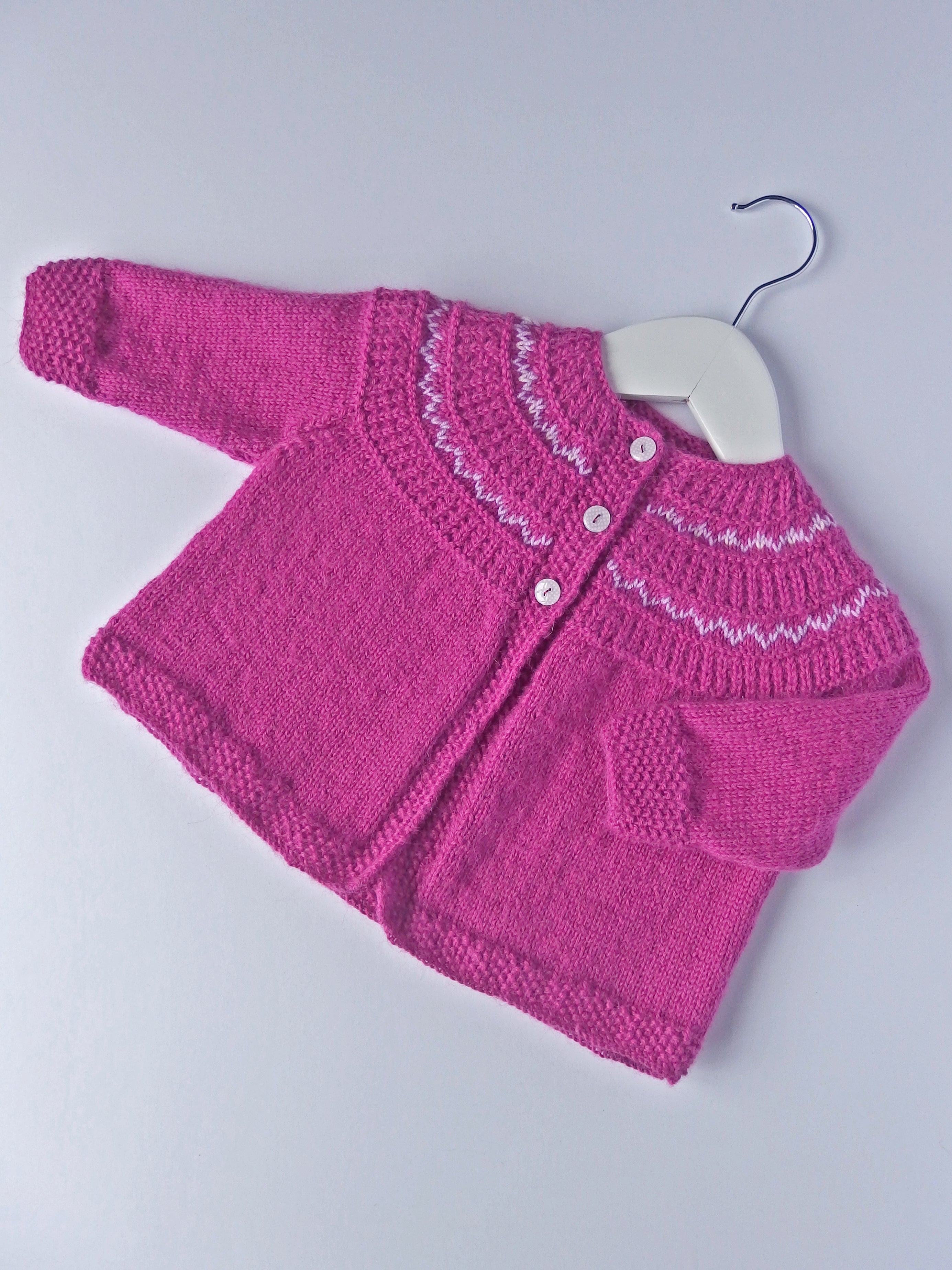 Fairisle yoke cardigan - 100% Baby Alpaca - Fuchsia