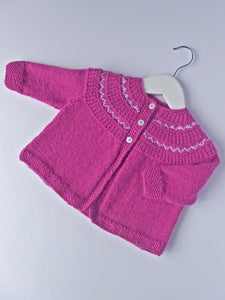 Fairisle yoke cardigan - 100% Baby Alpaca - Fuchsia